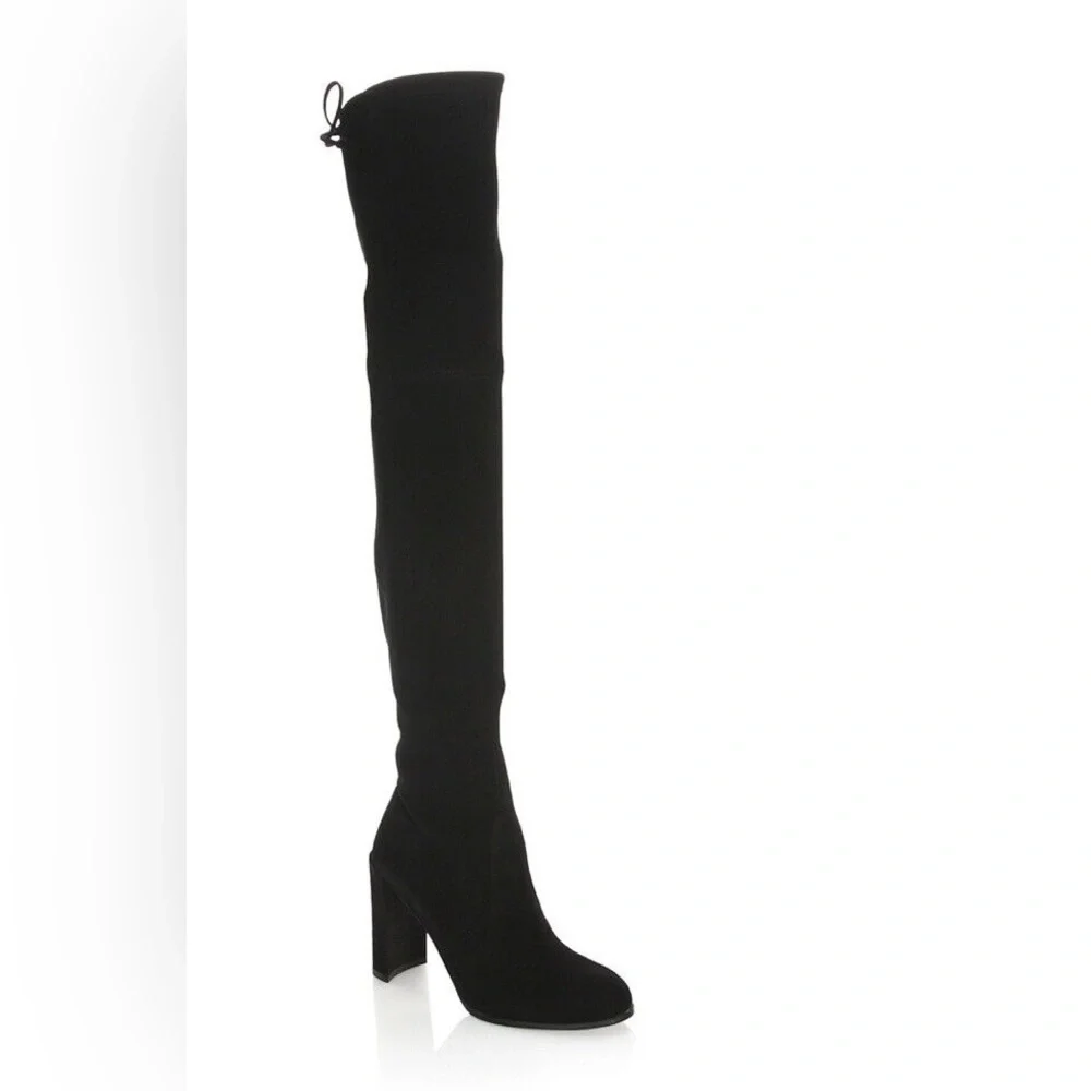 Stuart Weitzman Black Nappa Stretch Suede Over-The-Knee OTK Boots Women's
